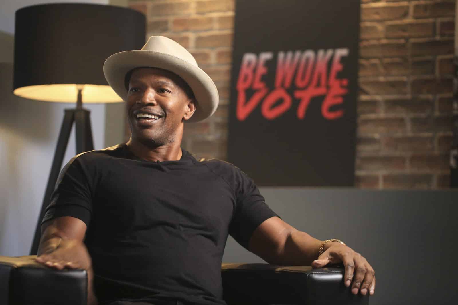 Jamie Foxx on the Be Woke.Vote set in 2018, in black and white