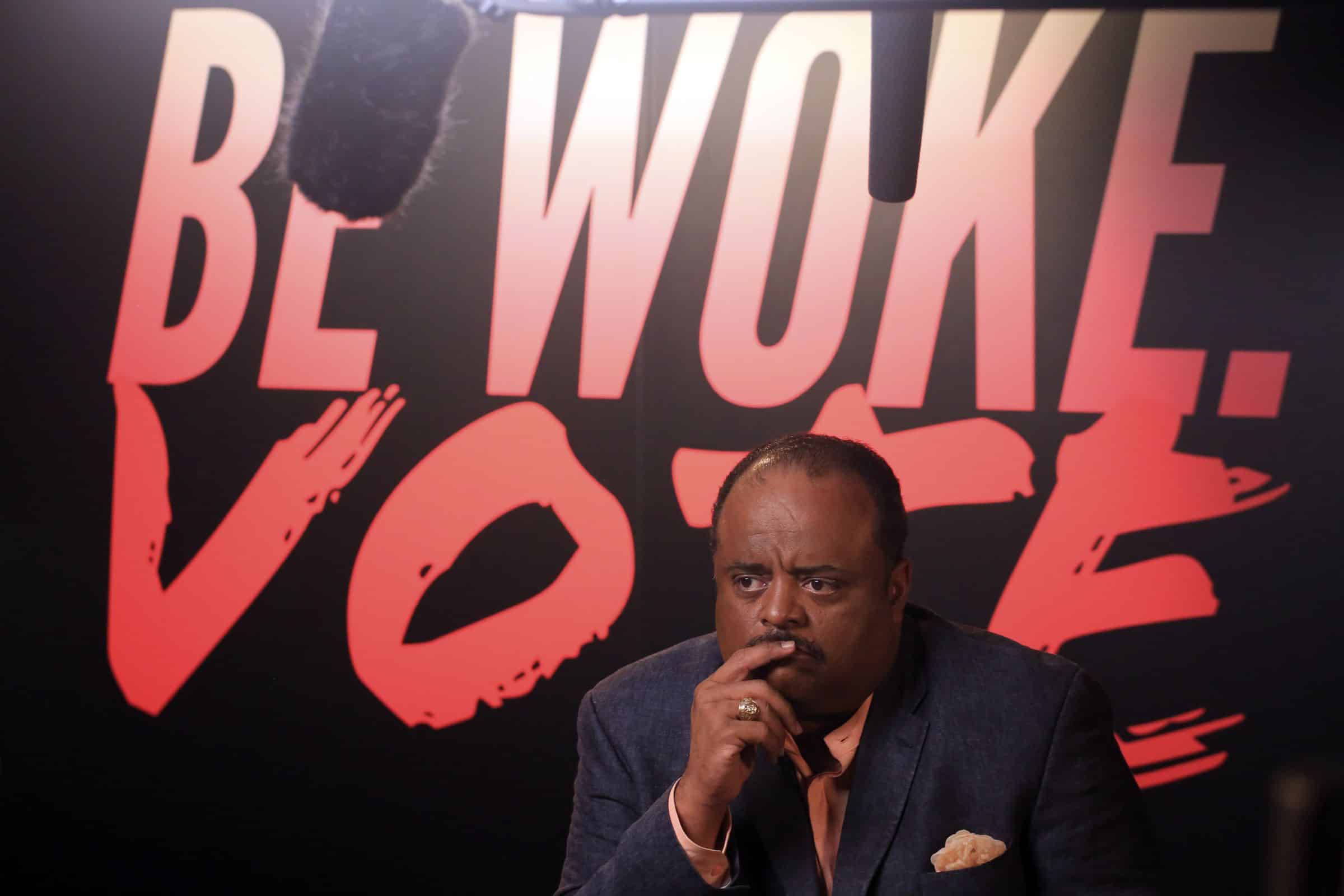 Roland Martin on the Roland Martin Unfiltered set, 2018, in black and white