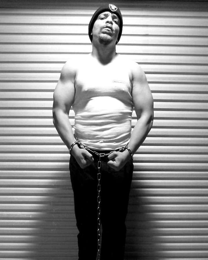 Ice-T in a press photo, in black and white