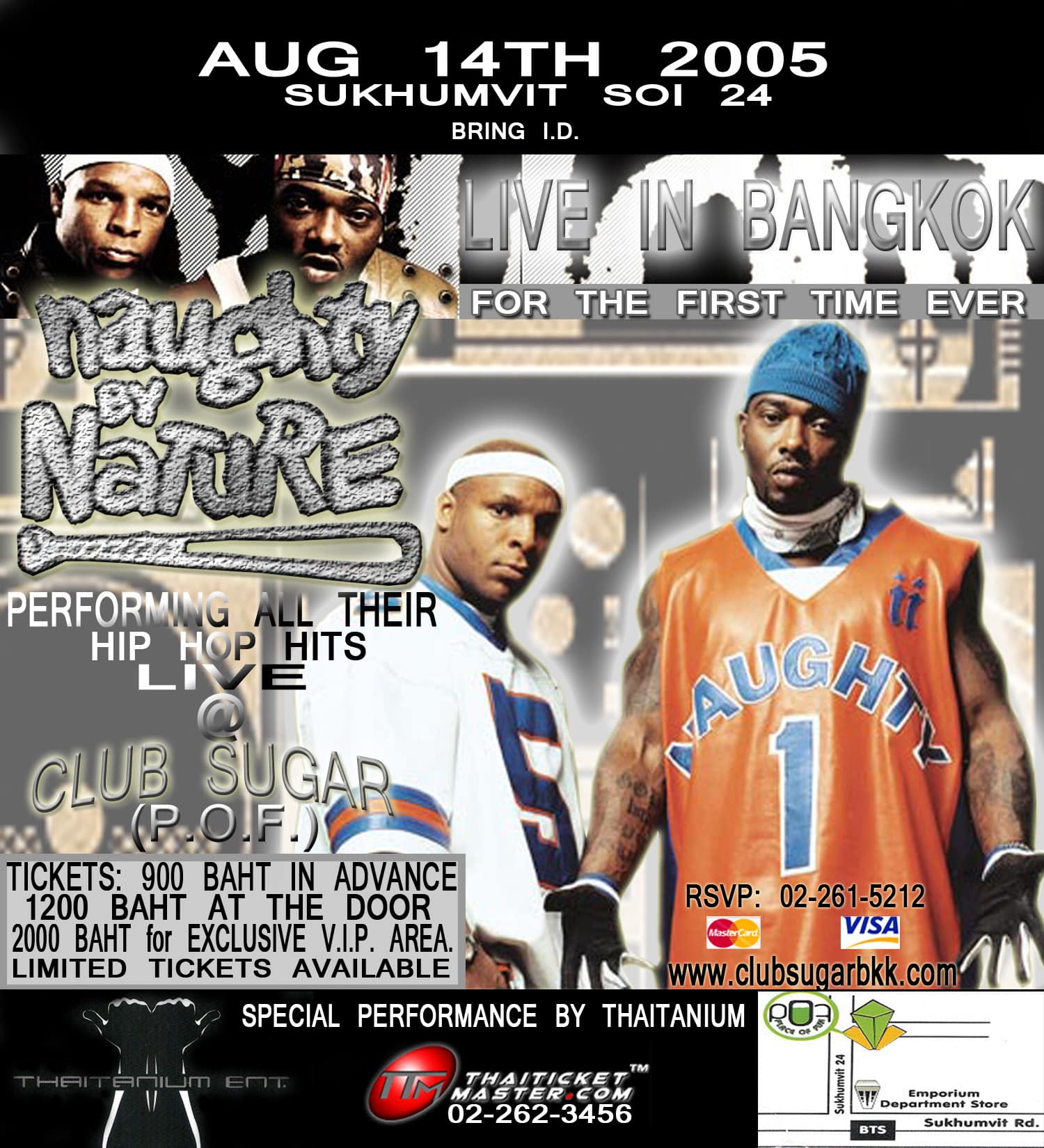 Poster for Naughty by Nature live in Bangkok at Club Sugar, August 14, 2005, with a special performance by Thaitanium