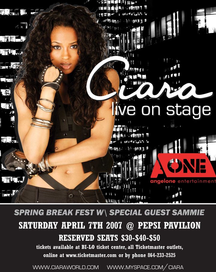 Event poster for Ciara at Spring Break Fest in Greenville, 2007